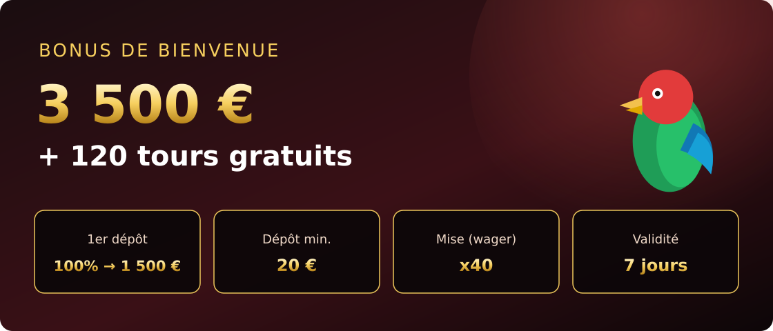 Bonus de bienvenue Parrot Spins jusqu'a 3500 euros